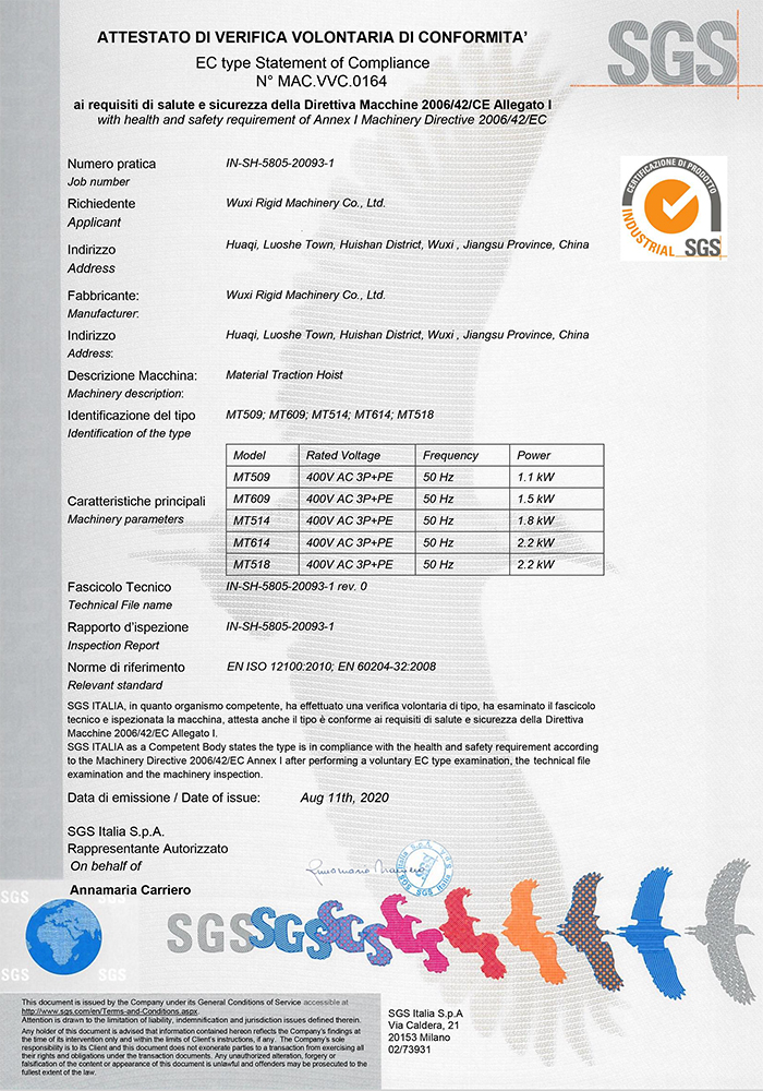 MT Material Aufzug CE-Zertifikat